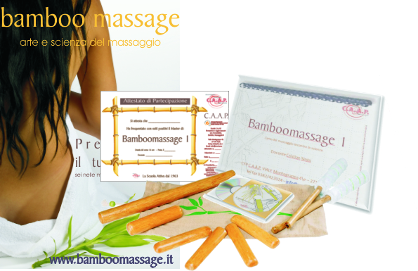 kit e materiale pubblicitario corsi di bamboo massage